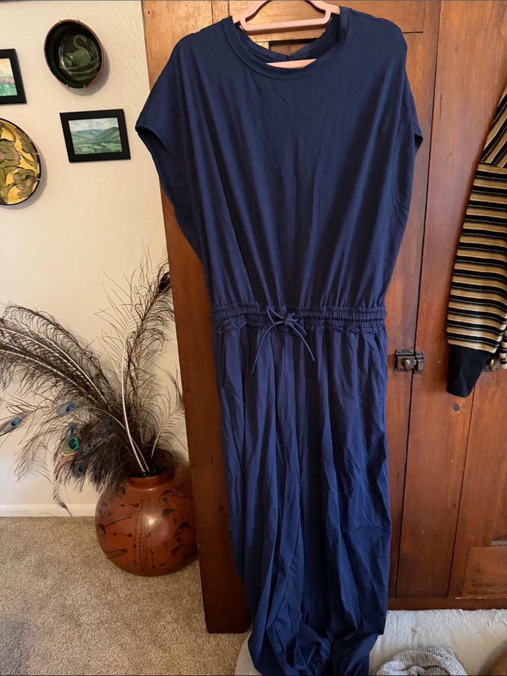 Classic Navy Drawstring Waist Maxi Dress - Women
